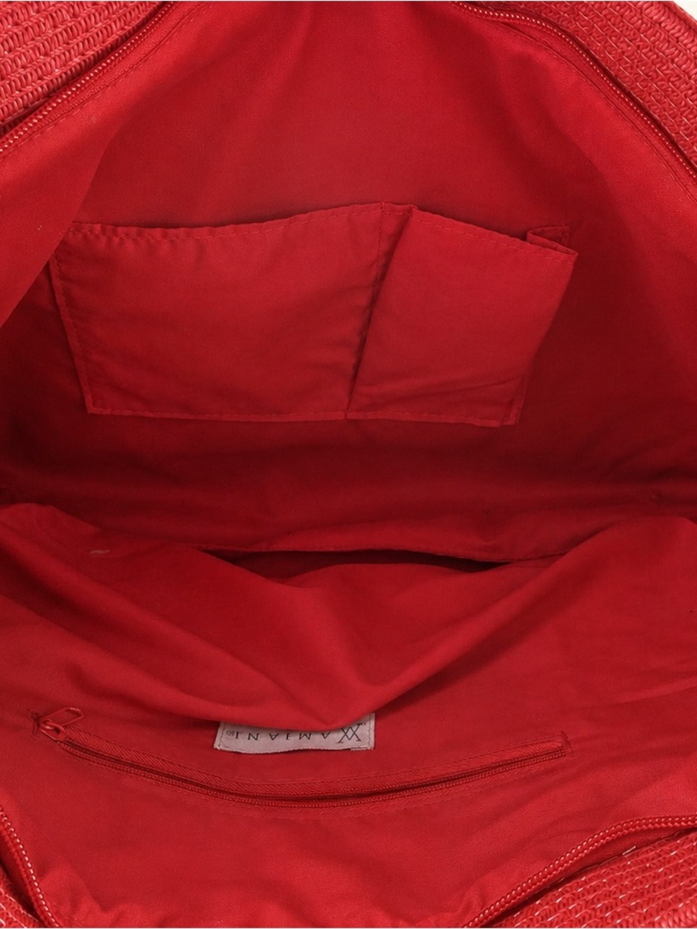 Red Striped Tote Bag with Tan Handles - Picture 3 of 3